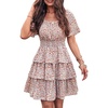 image:imagePRETTYGARDEN Womens 2026 Floral Summer Short Dress Square Neck Short Sleeve Tiered Ruffle Boho Swing DressesWhite