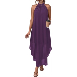 image:imagePRETTYGARDEN Summer Wedding Guest Dresses for Women 2026 Spring Long Flowy Halter Maxi Asymmetrical Beach Vacation SundressPurple