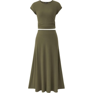 image:imagePRETTYGARDEN Two Piece Skirt Set for Women 2026 Summer Spring Dressy Casual Knit Travel Vacation Matching Lounge OutfitsArmy Green