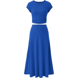 image:imagePRETTYGARDEN Two Piece Skirt Set for Women 2026 Summer Spring Dressy Casual Knit Travel Vacation Matching Lounge OutfitsBlue