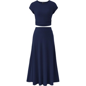 image:imagePRETTYGARDEN Two Piece Skirt Set for Women 2026 Summer Spring Dressy Casual Knit Travel Vacation Matching Lounge OutfitsDark Blue