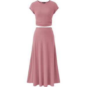 image:imagePRETTYGARDEN Two Piece Skirt Set for Women 2026 Summer Spring Dressy Casual Knit Travel Vacation Matching Lounge OutfitsDusty Pink