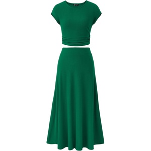 image:imagePRETTYGARDEN Two Piece Skirt Set for Women 2026 Summer Spring Dressy Casual Knit Travel Vacation Matching Lounge OutfitsGreen