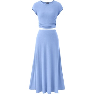 image:imagePRETTYGARDEN Two Piece Skirt Set for Women 2026 Summer Spring Dressy Casual Knit Travel Vacation Matching Lounge OutfitsLight Blue