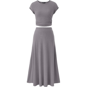 image:imagePRETTYGARDEN Two Piece Skirt Set for Women 2026 Summer Spring Dressy Casual Knit Travel Vacation Matching Lounge OutfitsLight Grey