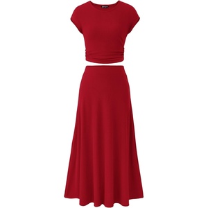 image:imagePRETTYGARDEN Two Piece Skirt Set for Women 2026 Summer Spring Dressy Casual Knit Travel Vacation Matching Lounge OutfitsRed