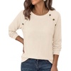 image:imagePRETTYGARDEN Fall Long Sleeve Waffle Knit Shirts for Women  Soft Stretchy Tops Casual Crew Neck Raglan Sleeves with Deco Buttons Loose Fit Tunics Comfy Clothes for Work WearBeige