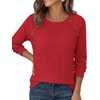 image:imagePRETTYGARDEN Fall Long Sleeve Waffle Knit Shirts for Women  Soft Stretchy Tops Casual Crew Neck Raglan Sleeves with Deco Buttons Loose Fit Tunics Comfy Clothes for Work WearRed