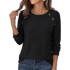 image:imagePRETTYGARDEN Fall Long Sleeve Waffle Knit Shirts for Women  Soft Stretchy Tops Casual Crew Neck Raglan Sleeves with Deco Buttons Loose Fit Tunics Comfy Clothes for Work WearBlack
