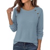 image:imagePRETTYGARDEN Fall Long Sleeve Waffle Knit Shirts for Women  Soft Stretchy Tops Casual Crew Neck Raglan Sleeves with Deco Buttons Loose Fit Tunics Comfy Clothes for Work WearDusty Blue
