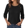 image:imagePRETTYGARDEN Fall Long Sleeve Waffle Knit Shirts for Women  Soft Stretchy Tops Casual Crew Neck Raglan Sleeves with Deco Buttons Loose Fit Tunics Comfy Clothes for Work WearBlack