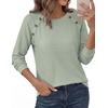 image:imagePRETTYGARDEN Fall Long Sleeve Waffle Knit Shirts for Women  Soft Stretchy Tops Casual Crew Neck Raglan Sleeves with Deco Buttons Loose Fit Tunics Comfy Clothes for Work WearSage Green