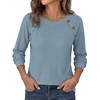 image:imagePRETTYGARDEN Fall Long Sleeve Waffle Knit Shirts for Women  Soft Stretchy Tops Casual Crew Neck Raglan Sleeves with Deco Buttons Loose Fit Tunics Comfy Clothes for Work WearDusty Blue