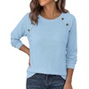image:imagePRETTYGARDEN Fall Long Sleeve Waffle Knit Shirts for Women  Soft Stretchy Tops Casual Crew Neck Raglan Sleeves with Deco Buttons Loose Fit Tunics Comfy Clothes for Work WearLight Blue