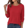 image:imagePRETTYGARDEN Fall Long Sleeve Waffle Knit Shirts for Women  Soft Stretchy Tops Casual Crew Neck Raglan Sleeves with Deco Buttons Loose Fit Tunics Comfy Clothes for Work WearRed