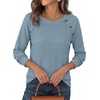image:imagePRETTYGARDEN Fall Long Sleeve Waffle Knit Shirts for Women  Soft Stretchy Tops Casual Crew Neck Raglan Sleeves with Deco Buttons Loose Fit Tunics Comfy Clothes for Work WearDusty Blue
