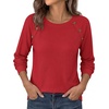 image:imagePRETTYGARDEN Fall Long Sleeve Waffle Knit Shirts for Women  Soft Stretchy Tops Casual Crew Neck Raglan Sleeves with Deco Buttons Loose Fit Tunics Comfy Clothes for Work WearRed