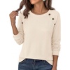 image:imagePRETTYGARDEN Fall Long Sleeve Waffle Knit Shirts for Women  Soft Stretchy Tops Casual Crew Neck Raglan Sleeves with Deco Buttons Loose Fit Tunics Comfy Clothes for Work WearBeige