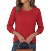 image:imagePRETTYGARDEN Fall Long Sleeve Waffle Knit Shirts for Women  Soft Stretchy Tops Casual Crew Neck Raglan Sleeves with Deco Buttons Loose Fit Tunics Comfy Clothes for Work WearRed