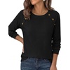 image:imagePRETTYGARDEN Fall Long Sleeve Waffle Knit Shirts for Women  Soft Stretchy Tops Casual Crew Neck Raglan Sleeves with Deco Buttons Loose Fit Tunics Comfy Clothes for Work WearBlack
