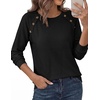 image:imagePRETTYGARDEN Fall Long Sleeve Waffle Knit Shirts for Women  Soft Stretchy Tops Casual Crew Neck Raglan Sleeves with Deco Buttons Loose Fit Tunics Comfy Clothes for Work WearBlack