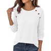 image:imagePRETTYGARDEN Fall Long Sleeve Waffle Knit Shirts for Women  Soft Stretchy Tops Casual Crew Neck Raglan Sleeves with Deco Buttons Loose Fit Tunics Comfy Clothes for Work WearWhite