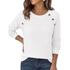 image:imagePRETTYGARDEN Fall Long Sleeve Waffle Knit Shirts for Women  Soft Stretchy Tops Casual Crew Neck Raglan Sleeves with Deco Buttons Loose Fit Tunics Comfy Clothes for Work WearWhite