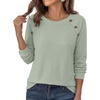 image:imagePRETTYGARDEN Fall Long Sleeve Waffle Knit Shirts for Women  Soft Stretchy Tops Casual Crew Neck Raglan Sleeves with Deco Buttons Loose Fit Tunics Comfy Clothes for Work WearSage Green