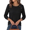 image:imagePRETTYGARDEN Fall Long Sleeve Waffle Knit Shirts for Women  Soft Stretchy Tops Casual Crew Neck Raglan Sleeves with Deco Buttons Loose Fit Tunics Comfy Clothes for Work WearBlack
