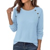 image:imagePRETTYGARDEN Fall Long Sleeve Waffle Knit Shirts for Women  Soft Stretchy Tops Casual Crew Neck Raglan Sleeves with Deco Buttons Loose Fit Tunics Comfy Clothes for Work WearLight Blue