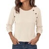 image:imagePRETTYGARDEN Fall Long Sleeve Waffle Knit Shirts for Women  Soft Stretchy Tops Casual Crew Neck Raglan Sleeves with Deco Buttons Loose Fit Tunics Comfy Clothes for Work WearBeige