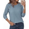 image:imagePRETTYGARDEN Fall Long Sleeve Waffle Knit Shirts for Women  Soft Stretchy Tops Casual Crew Neck Raglan Sleeves with Deco Buttons Loose Fit Tunics Comfy Clothes for Work WearDusty Blue