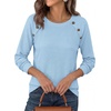 image:imagePRETTYGARDEN Fall Long Sleeve Waffle Knit Shirts for Women  Soft Stretchy Tops Casual Crew Neck Raglan Sleeves with Deco Buttons Loose Fit Tunics Comfy Clothes for Work WearLight Blue