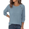 image:imagePRETTYGARDEN Fall Long Sleeve Waffle Knit Shirts for Women  Soft Stretchy Tops Casual Crew Neck Raglan Sleeves with Deco Buttons Loose Fit Tunics Comfy Clothes for Work WearDusty Blue