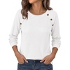 image:imagePRETTYGARDEN Fall Long Sleeve Waffle Knit Shirts for Women  Soft Stretchy Tops Casual Crew Neck Raglan Sleeves with Deco Buttons Loose Fit Tunics Comfy Clothes for Work WearWhite