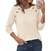 image:imagePRETTYGARDEN Fall Long Sleeve Waffle Knit Shirts for Women  Soft Stretchy Tops Casual Crew Neck Raglan Sleeves with Deco Buttons Loose Fit Tunics Comfy Clothes for Work WearBeige