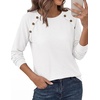 image:imagePRETTYGARDEN Fall Long Sleeve Waffle Knit Shirts for Women  Soft Stretchy Tops Casual Crew Neck Raglan Sleeves with Deco Buttons Loose Fit Tunics Comfy Clothes for Work WearWhite