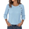 image:imagePRETTYGARDEN Fall Long Sleeve Waffle Knit Shirts for Women  Soft Stretchy Tops Casual Crew Neck Raglan Sleeves with Deco Buttons Loose Fit Tunics Comfy Clothes for Work WearLight Blue