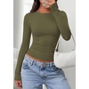 image:imagePRETTYGARDEN Long Sleeve Shirts for Women 2026 Fall Casual Crewneck Tight Slim Fit Layering Basic T Shirt Going Out TopsArmy Green