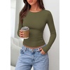 image:imagePRETTYGARDEN Long Sleeve Shirts for Women 2026 Fall Casual Crewneck Tight Slim Fit Layering Basic T Shirt Going Out TopsArmy Green