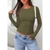 image:imagePRETTYGARDEN Long Sleeve Shirts for Women 2026 Fall Casual Crewneck Tight Slim Fit Layering Basic T Shirt Going Out TopsArmy Green