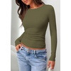 image:imagePRETTYGARDEN Long Sleeve Shirts for Women 2026 Fall Casual Crewneck Tight Slim Fit Layering Basic T Shirt Going Out TopsArmy Green