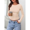 image:imagePRETTYGARDEN Long Sleeve Shirts for Women 2026 Fall Casual Crewneck Tight Slim Fit Layering Basic T Shirt Going Out TopsBeige