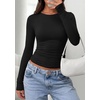 image:imagePRETTYGARDEN Long Sleeve Shirts for Women 2026 Fall Casual Crewneck Tight Slim Fit Layering Basic T Shirt Going Out TopsBlack