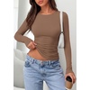 image:imagePRETTYGARDEN Long Sleeve Shirts for Women 2026 Fall Casual Crewneck Tight Slim Fit Layering Basic T Shirt Going Out TopsBrown
