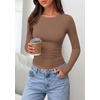 image:imagePRETTYGARDEN Long Sleeve Shirts for Women 2026 Fall Casual Crewneck Tight Slim Fit Layering Basic T Shirt Going Out TopsBrown