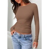 image:imagePRETTYGARDEN Long Sleeve Shirts for Women 2026 Fall Casual Crewneck Tight Slim Fit Layering Basic T Shirt Going Out TopsBrown