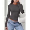 image:imagePRETTYGARDEN Long Sleeve Shirts for Women 2026 Fall Casual Crewneck Tight Slim Fit Layering Basic T Shirt Going Out TopsDark Grey