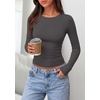 image:imagePRETTYGARDEN Long Sleeve Shirts for Women 2026 Fall Casual Crewneck Tight Slim Fit Layering Basic T Shirt Going Out TopsDark Grey