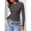 image:imagePRETTYGARDEN Long Sleeve Shirts for Women 2026 Fall Casual Crewneck Tight Slim Fit Layering Basic T Shirt Going Out TopsDark Grey